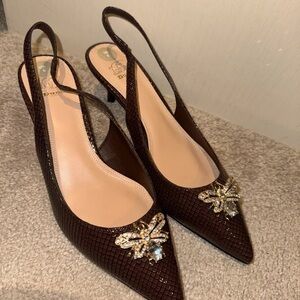 Elegant Dark Brown Slingback Heels with Embellished Detail